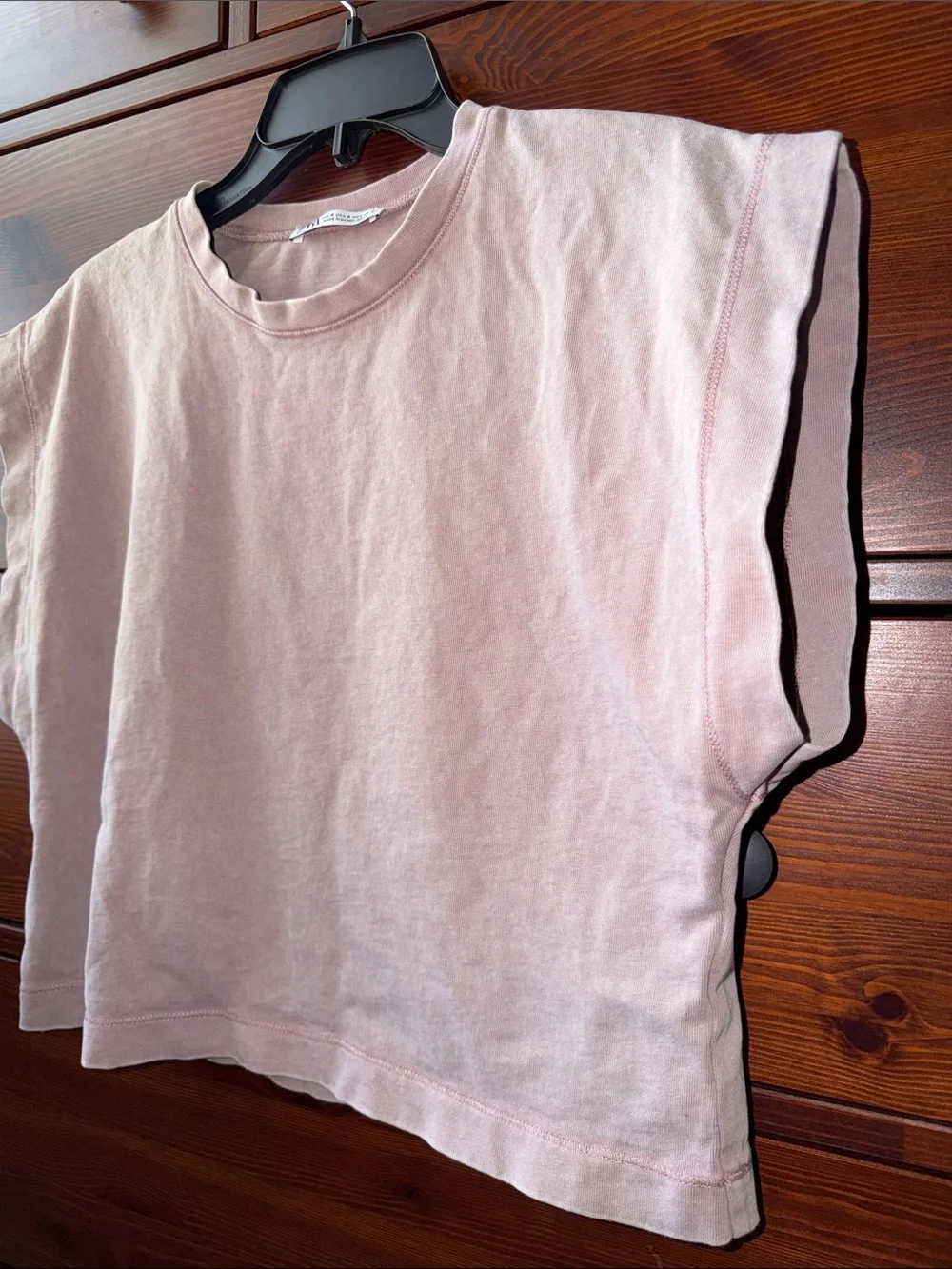 Zara Cropped Boxy Cotton Muscle Tee Pink Orchid Cap Sleeve Top S